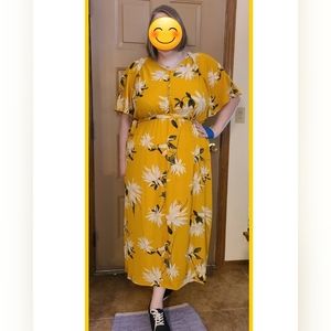 Ava & Viv Yellow Floral Flowy Maxi Dress, 3X